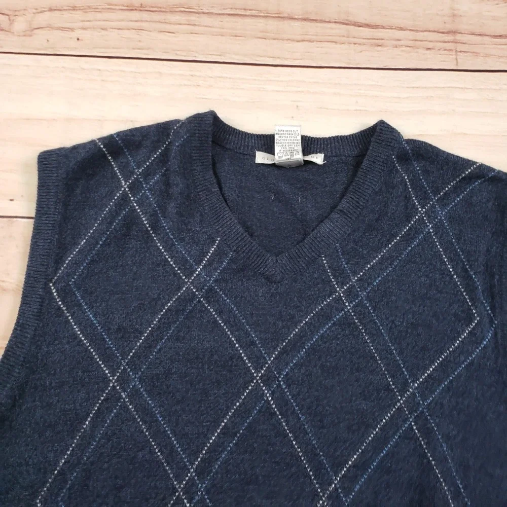 Geoffrey Beene Sweater‎ Vest Mens Large Blue Sleeveless Golf Preppy Knit Adult